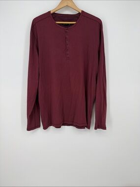 John Varvatos Men's Long Sleeve Henley - Wine Size XL